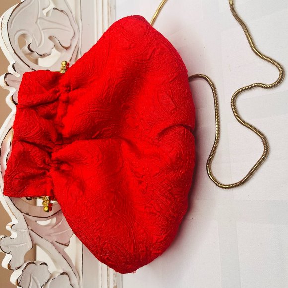 Antique 1990s Vanessa Red Small Elegant Evening Handbag Clutch Purse - Picture 1 of 9